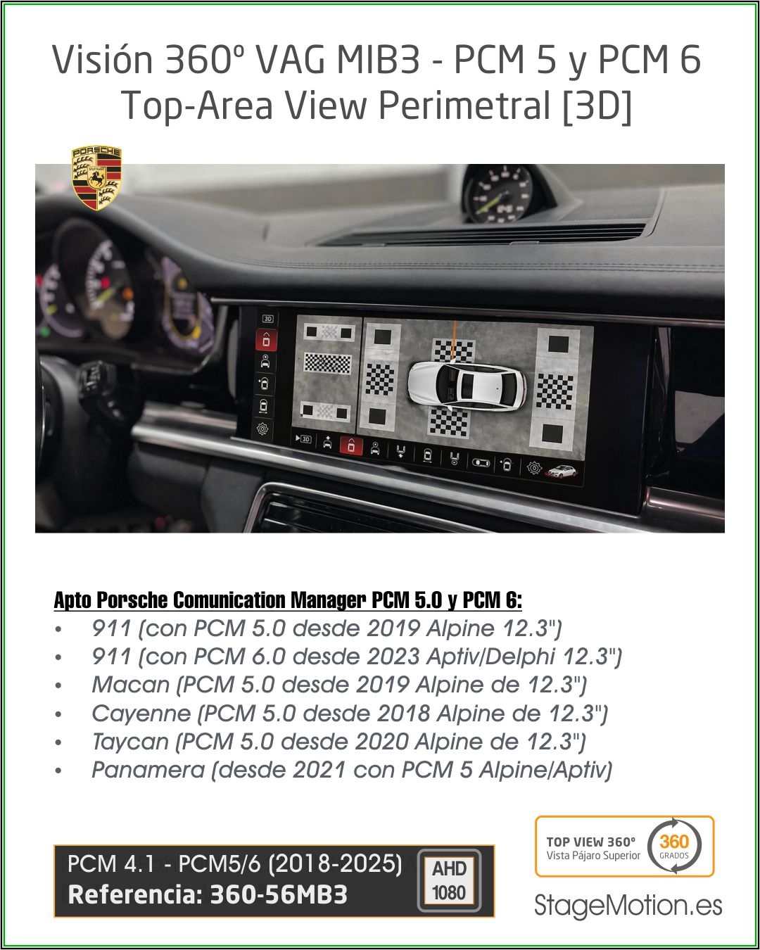 Kit Top-View 360 + Interface AHD AUDI (MIB3) & PCM 5.0/6.0 (2018-2025)