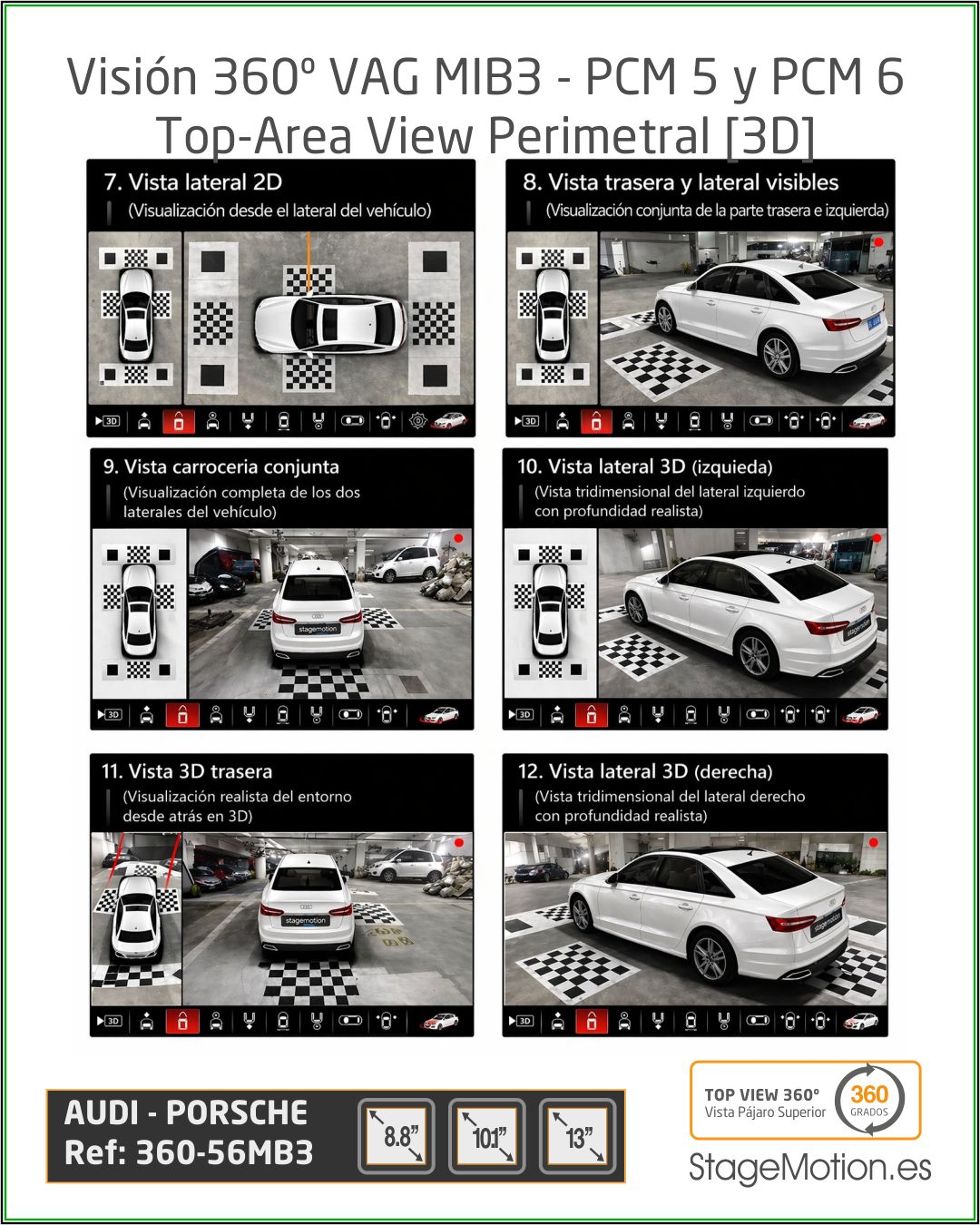 Kit Top-View 360 + Interface AHD AUDI (MIB3) & PCM 5.0/6.0 (2018-2025)