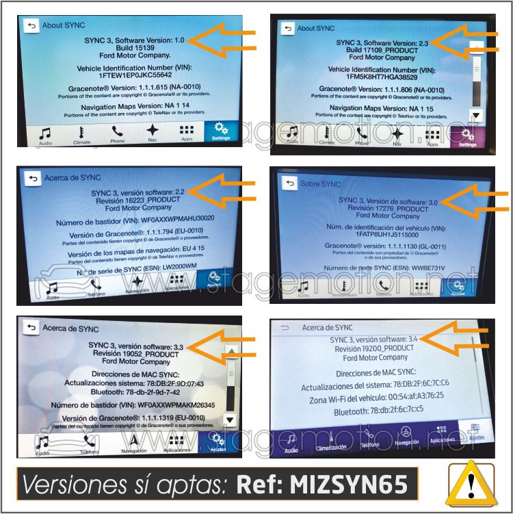 Interface Entradas Vídeo Auxiliar RCA + VGA FORD SYNC-3 (desde 2016) Pantallas 6,5" o 8" táctiles capacitivas