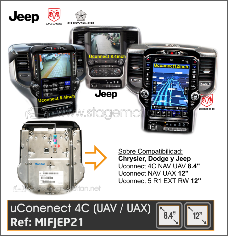 Interface Vídeo + Cámaras Visión JEEP Uconnect (NAV-UAV / NAV-UAX / 5 R1 EXT RW) 8.4&quot;/12&quot;