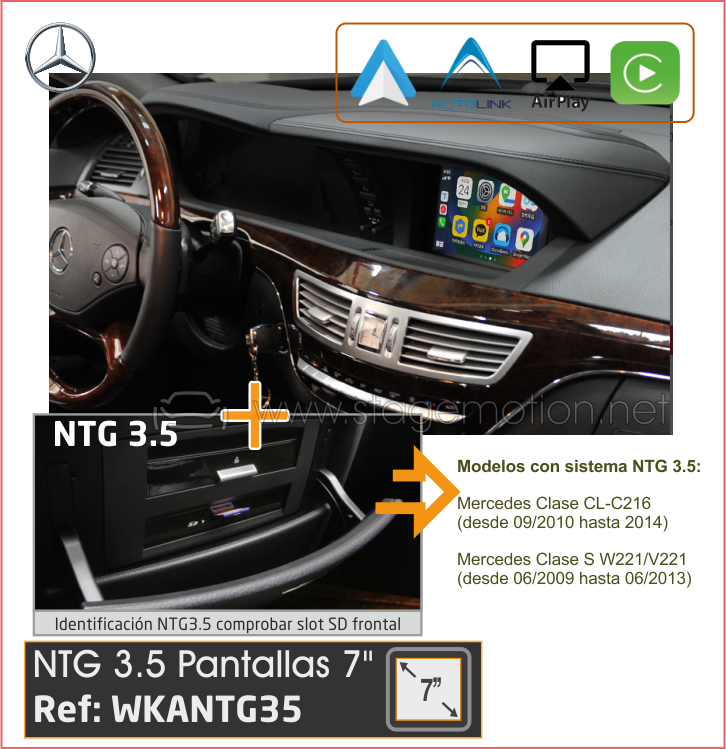 Kit Wireless Car-Play + Android Auto + Mirror-Link + USB + Puerto Cámara Visión Mercedes NTG 3.5 (2009-2013) Clase S/CL