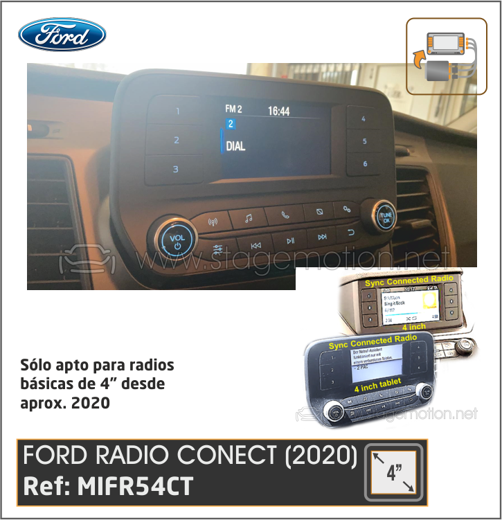 Interface Vídeo Auxiliar + Cámaras Visión FORD (desde 2016) Pantallas 4&quot; Radio Connect