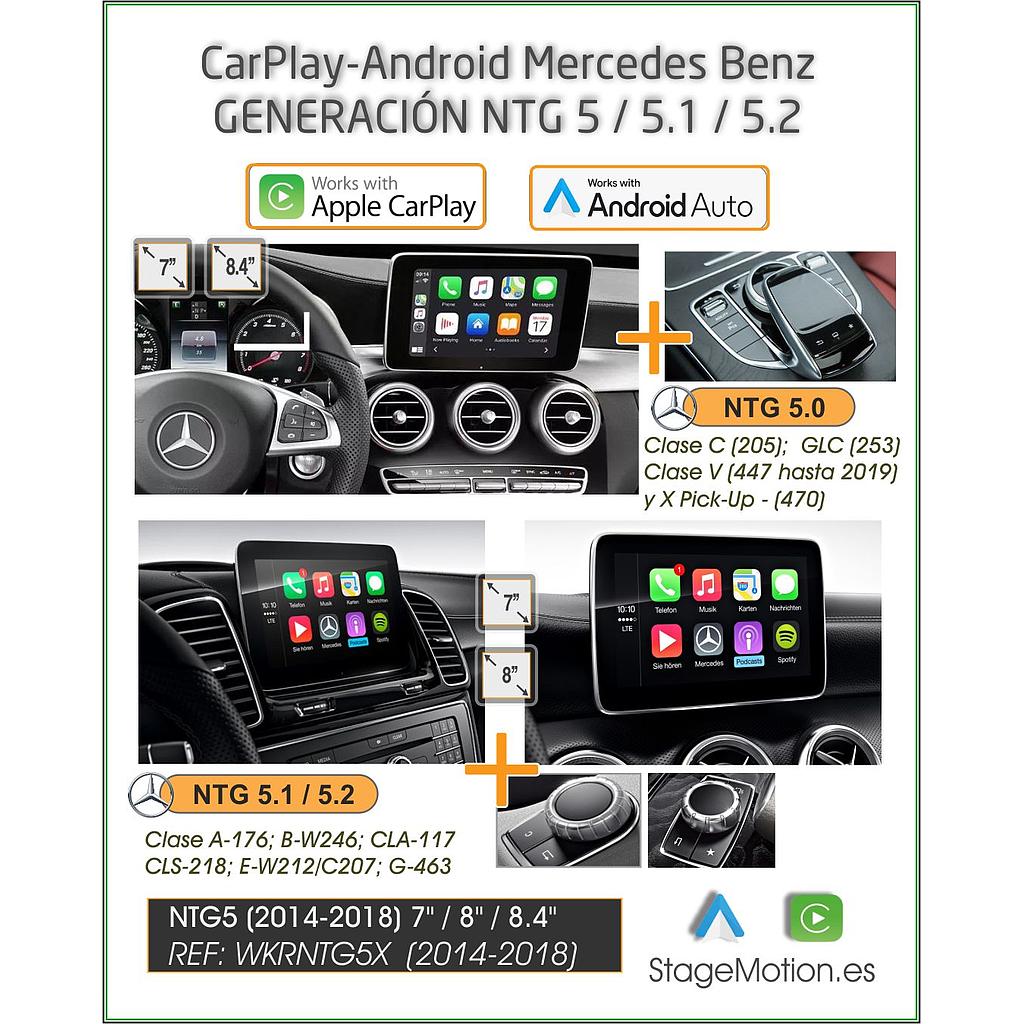 Kit MB NTG 5.0 / 5.1 / 5.2 (Audio20 7&quot; y 8.4&quot;) Car-Play Wireless + Android Auto + Mirror-Link + USB-A2DP + Visión 180º AHD
